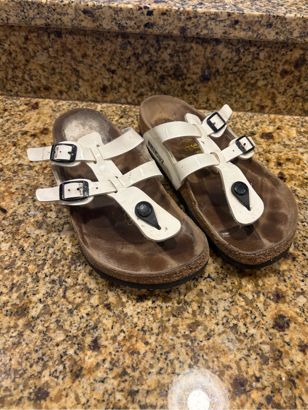 Birkenstock Sparta Double Strap Birkoflor Sandals Toe Post White Patent 37 US 6